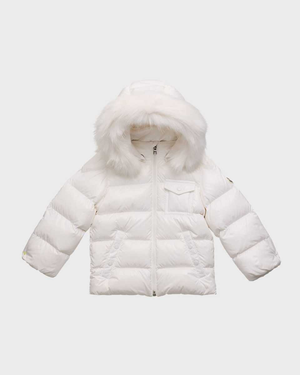 Kid's Shiny Puffer Jacket W/ Faux Fur Trim, Size 6M-3