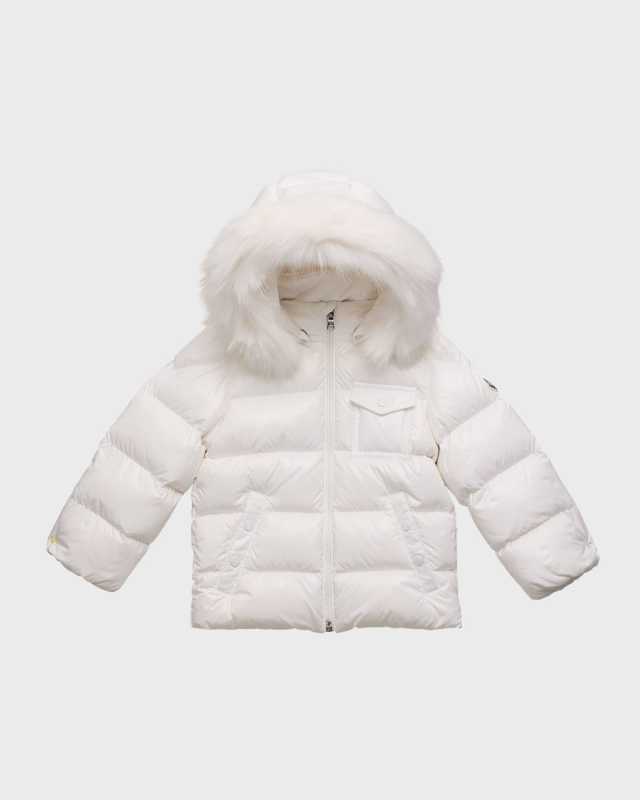 Kid's Shiny Puffer Jacket W/ Faux Fur Trim, Size 6M-3