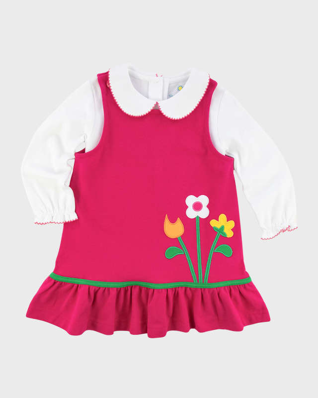 Girl's Pique Knit Dress W/ Flowers & Blouse, Size 2-6