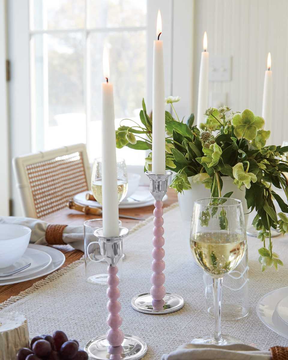 Pearled Enameled Medium Candlesticks, Set of 2