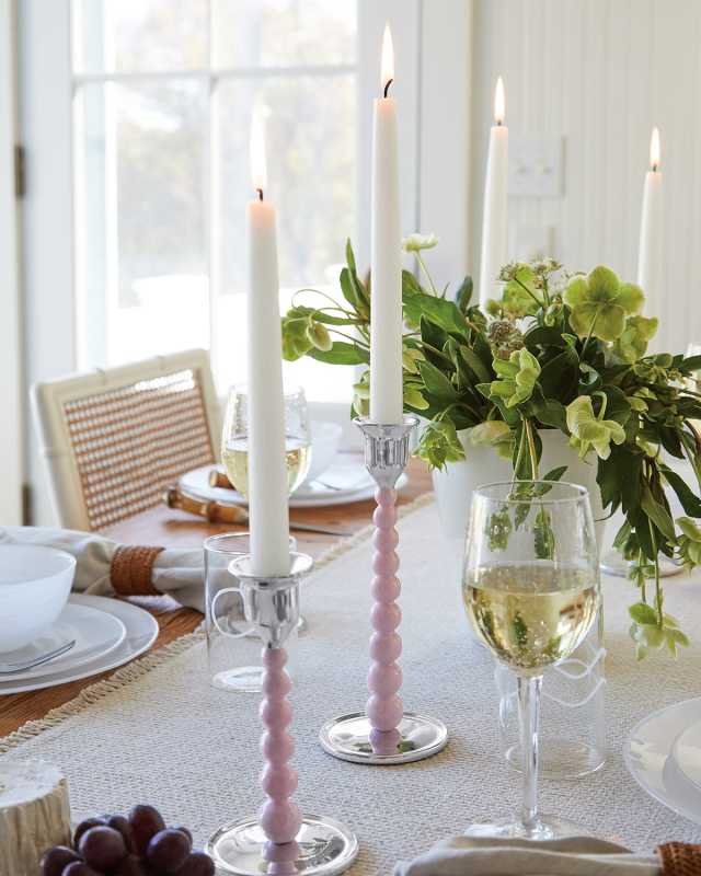 Pearled Enameled Medium Candlesticks, Set of 2