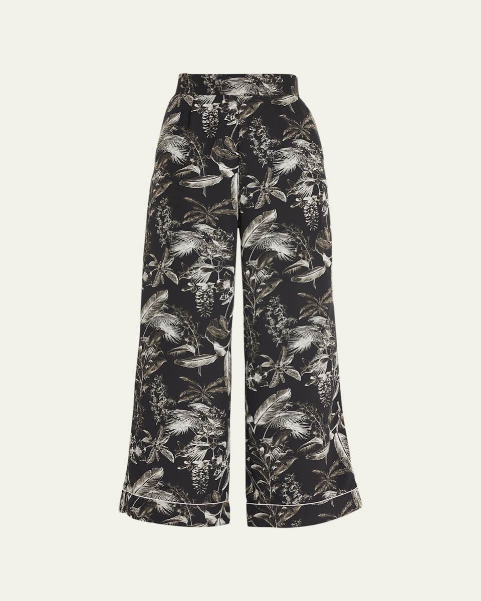 Porcelain Floral Print Flare Pajama Trousers