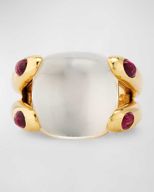 18K Yellow Gold White Topaz and Small Oval Pink Tourmaline Candy Ring