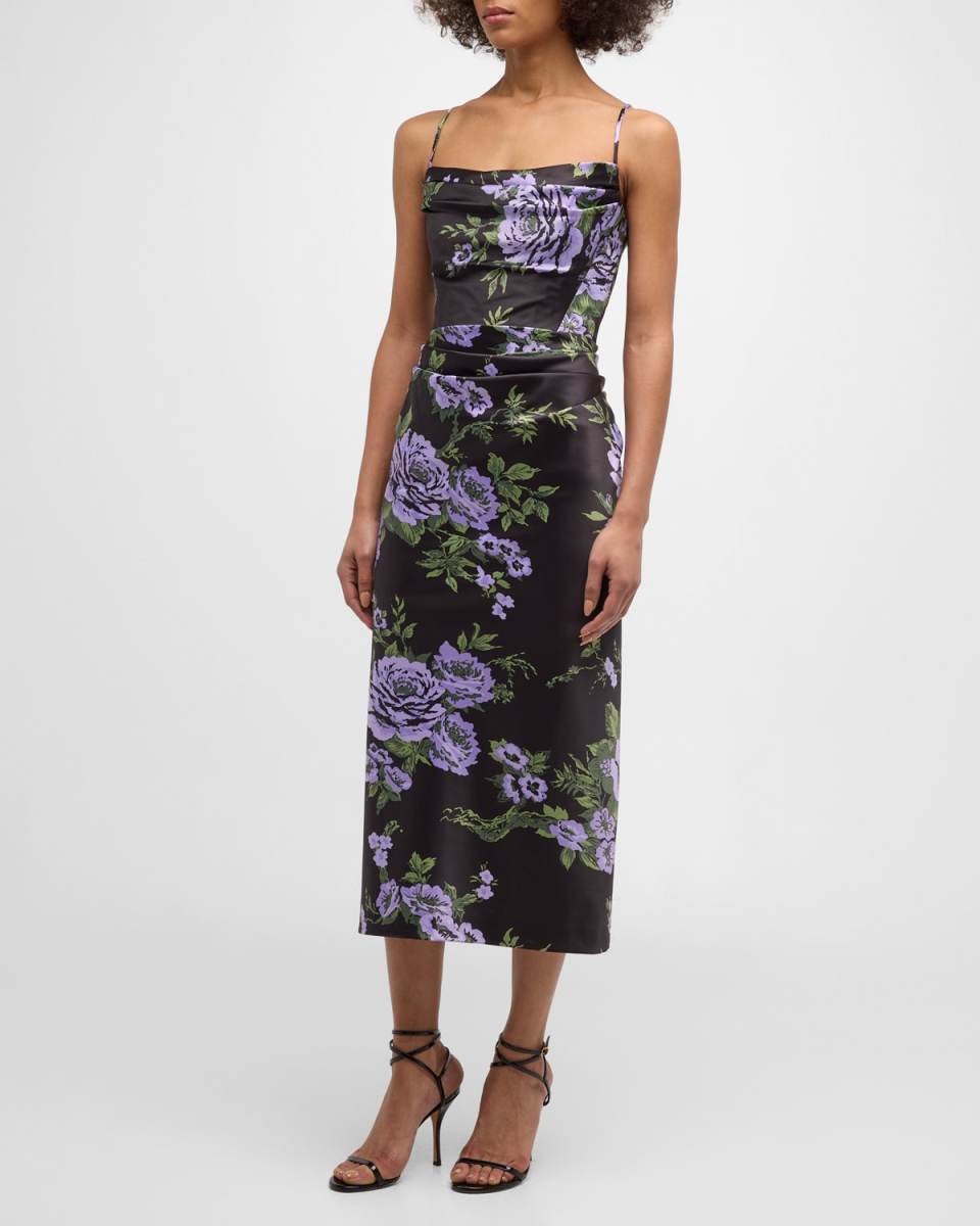 Floral Print Draped Midi Dress