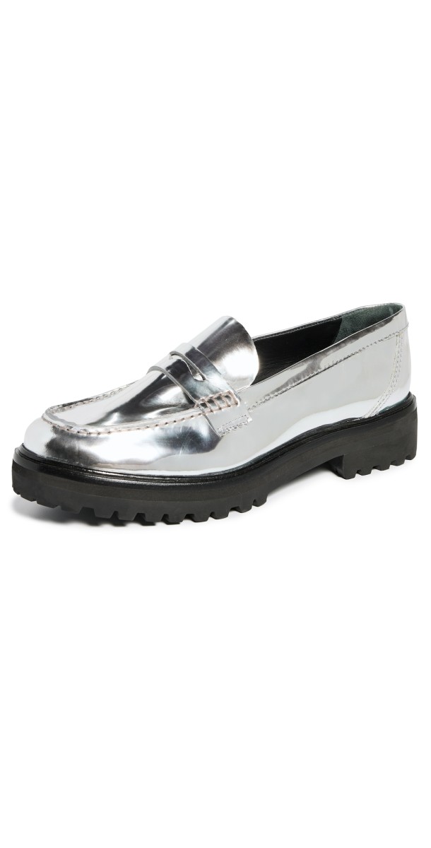 Reformation Agathea Chunky Loafers Mirror Metallic