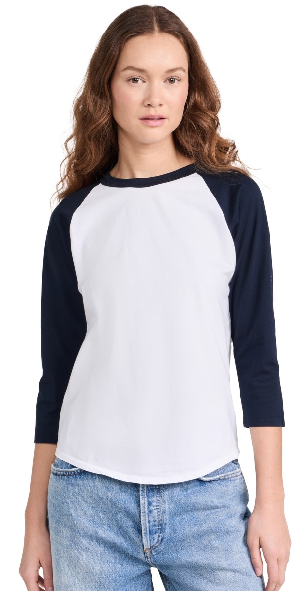 perfectwhitetee Malcom Ringspun Cottonong Sleeve White/Navy