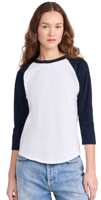 perfectwhitetee Malcom Ringspun Cottonong Sleeve White/Navy