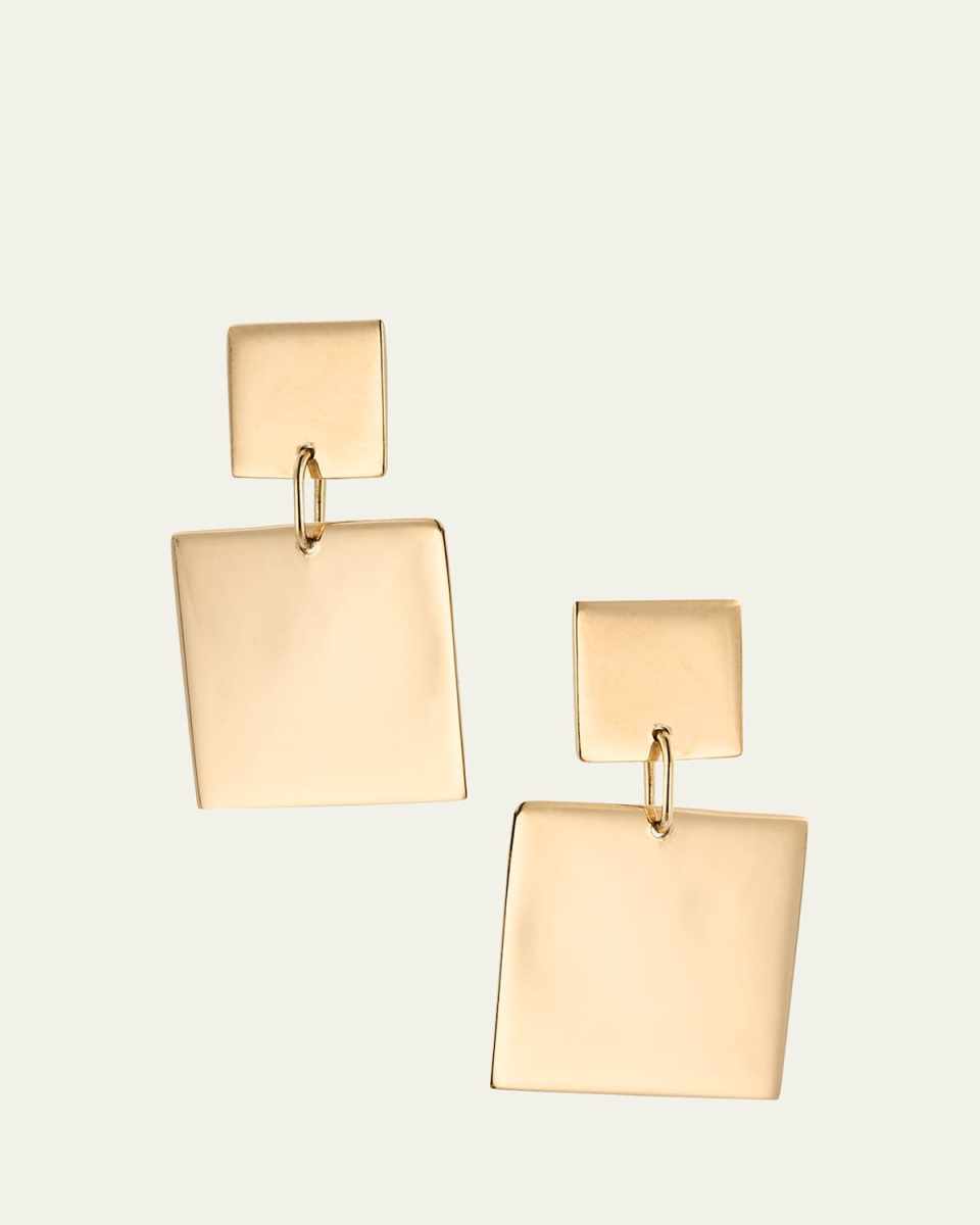 14K Yellow Gold Double Square Dangle Earrings