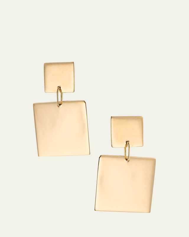14K Yellow Gold Double Square Dangle Earrings