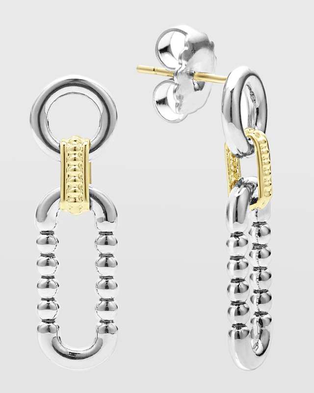 Sterling Silver and 18K Signature Caviar Circle and Oval Drop Earrings