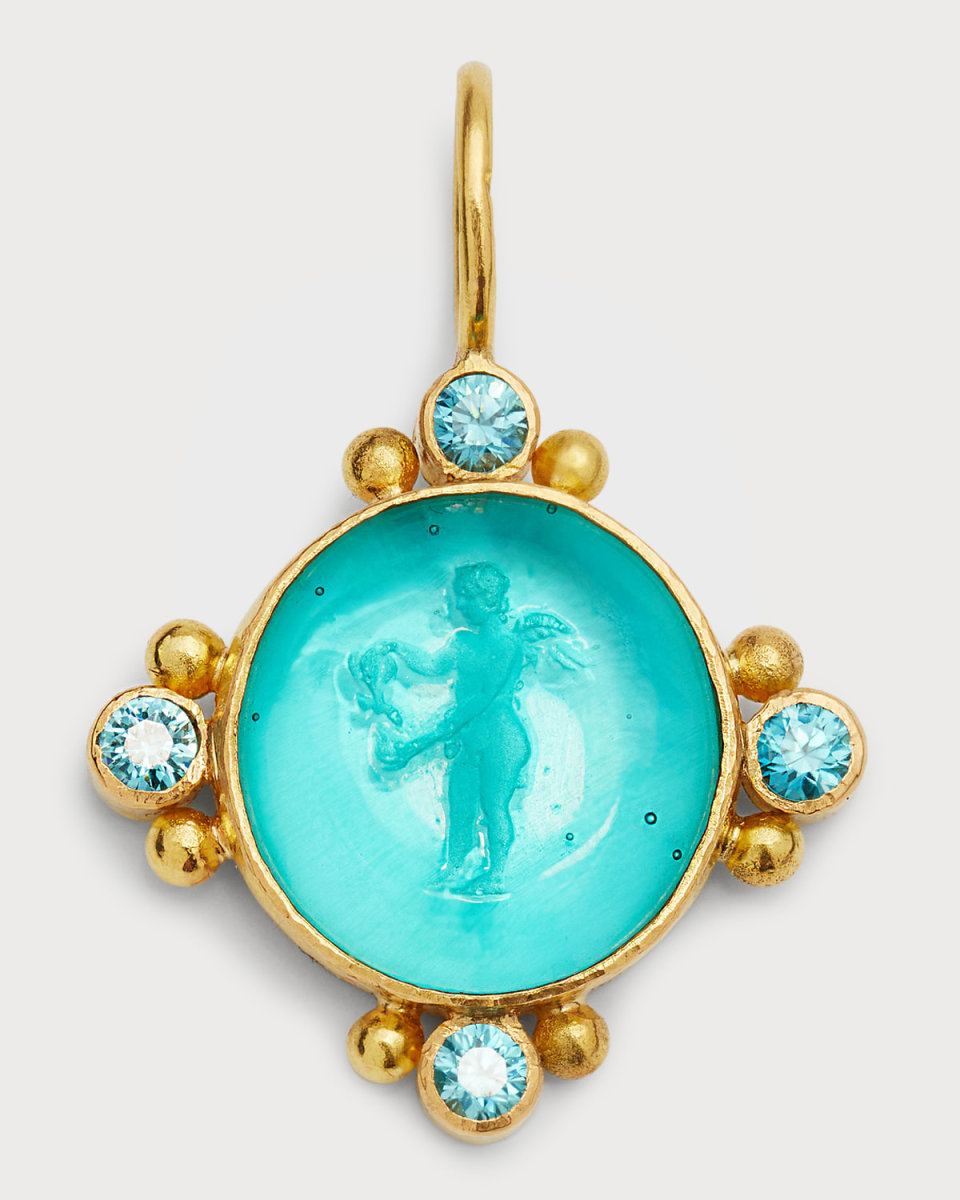 19K Yellow Gold Venetian Glass Putto with Butterfly Pendant