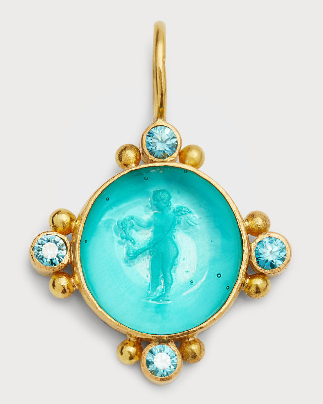 19K Yellow Gold Venetian Glass Putto with Butterfly Pendant