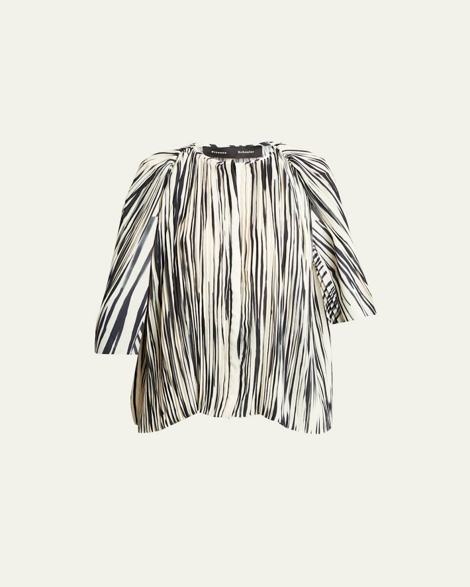 Wade Stripe Pleated Cape-Sleeve Top