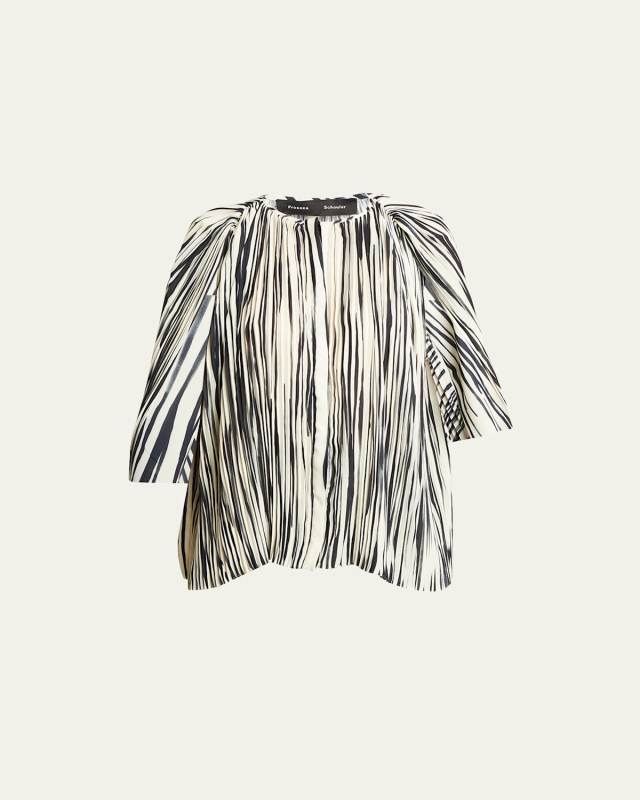 Wade Stripe Pleated Cape-Sleeve Top