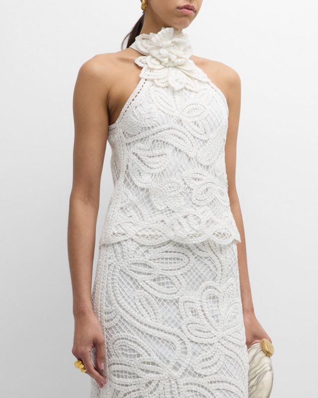 Nicolette Sequin Lace Halter Blouse