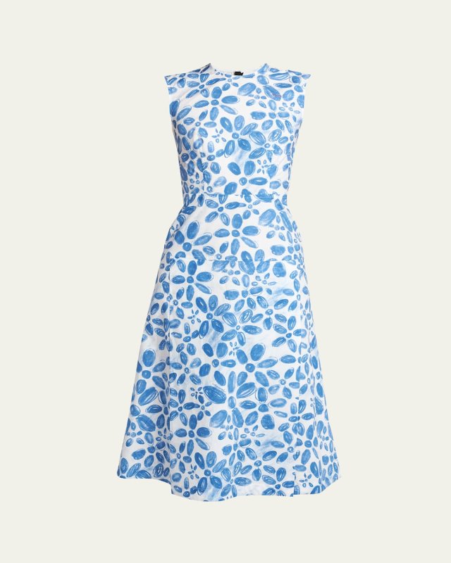 Floral Print Midi Dress With Hand-Stitched Logo Embroidery