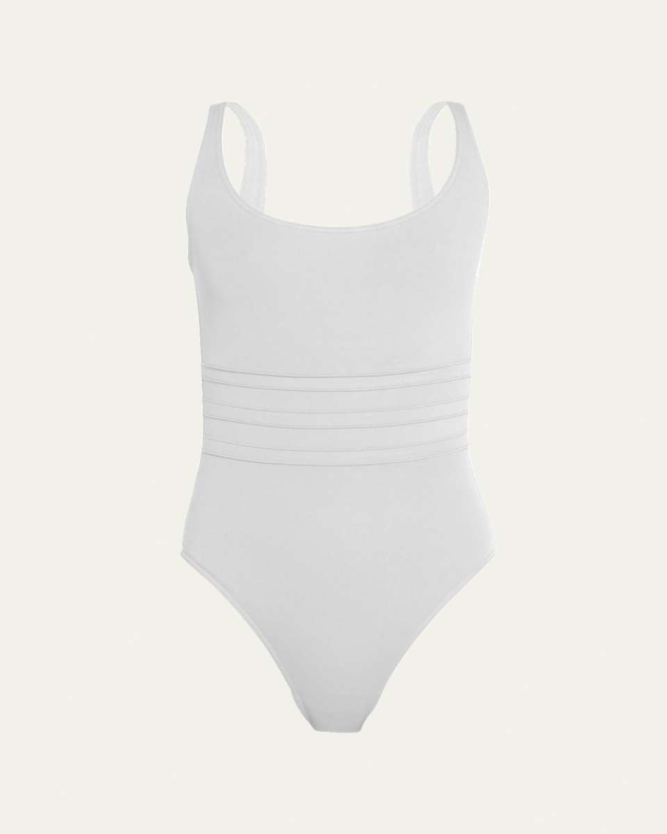 Asia Scoop-Neck One-Piece Swimsuit with Waistband Detail