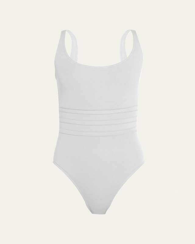 Asia Scoop-Neck One-Piece Swimsuit with Waistband Detail