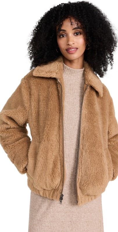 Vince Faux Shearling Bomber Jacket Sandshell