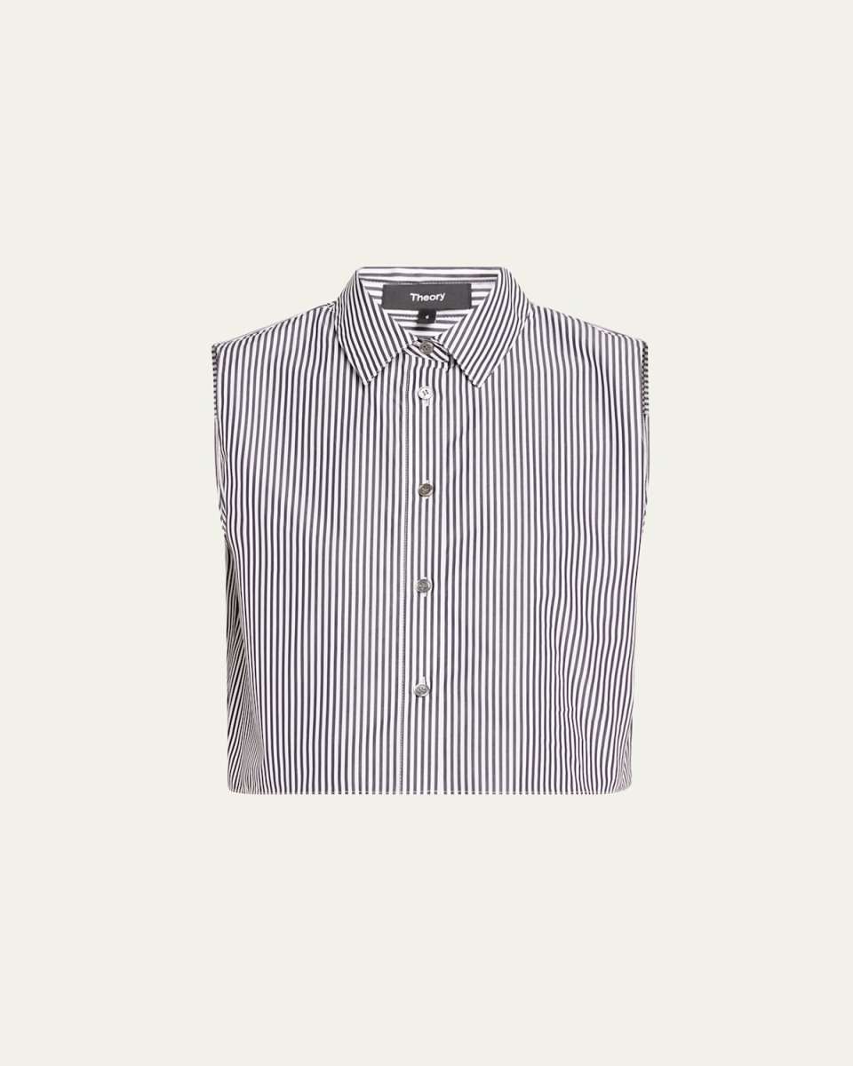 Sleeveless Striped Cropped Button-Front Shirt