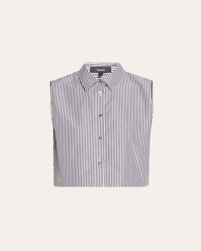 Sleeveless Striped Cropped Button-Front Shirt