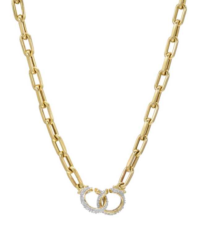 14k Gold Large Open Link Diamond-Cuff Necklace