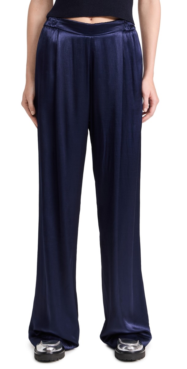 Enza Costa Pleated Satin Pants Dark Navy