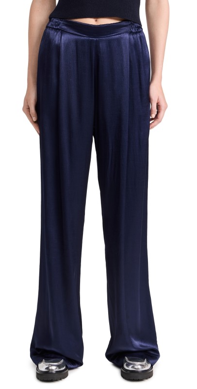 Enza Costa Pleated Satin Pants Dark Navy