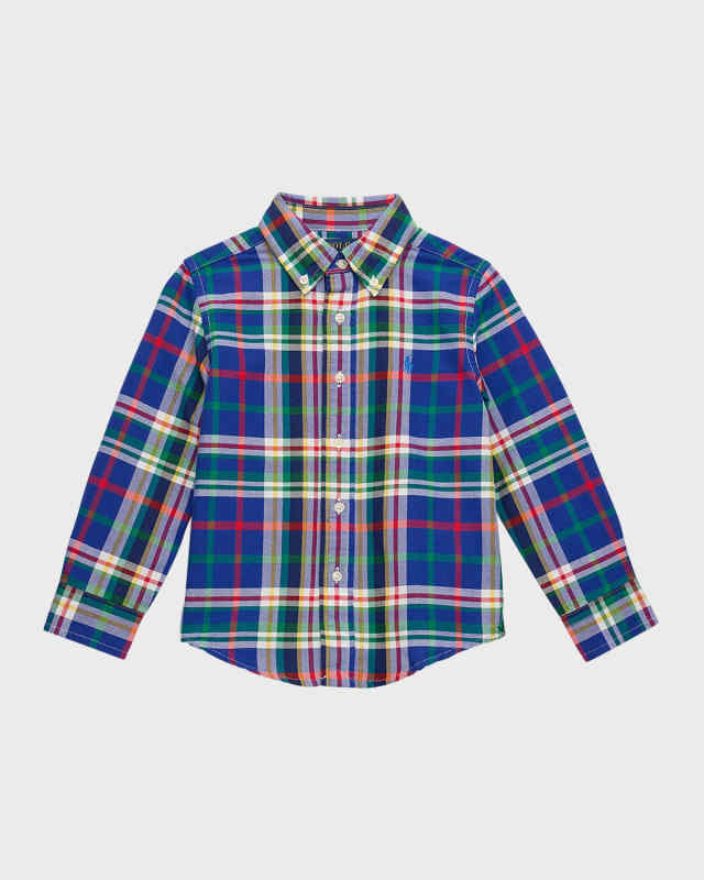 Boy's Multicolor Plaid-Print Oxford Shirt, Size 2-7