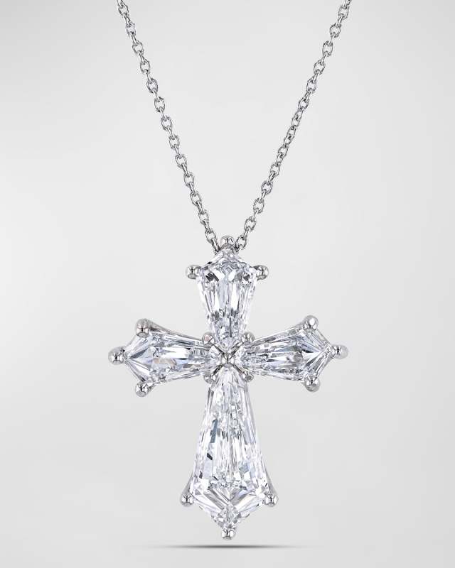 Platinum Four Stone Kite-Cut Diamond Cross Pendant Necklace, 16"L, 3.16tcw
