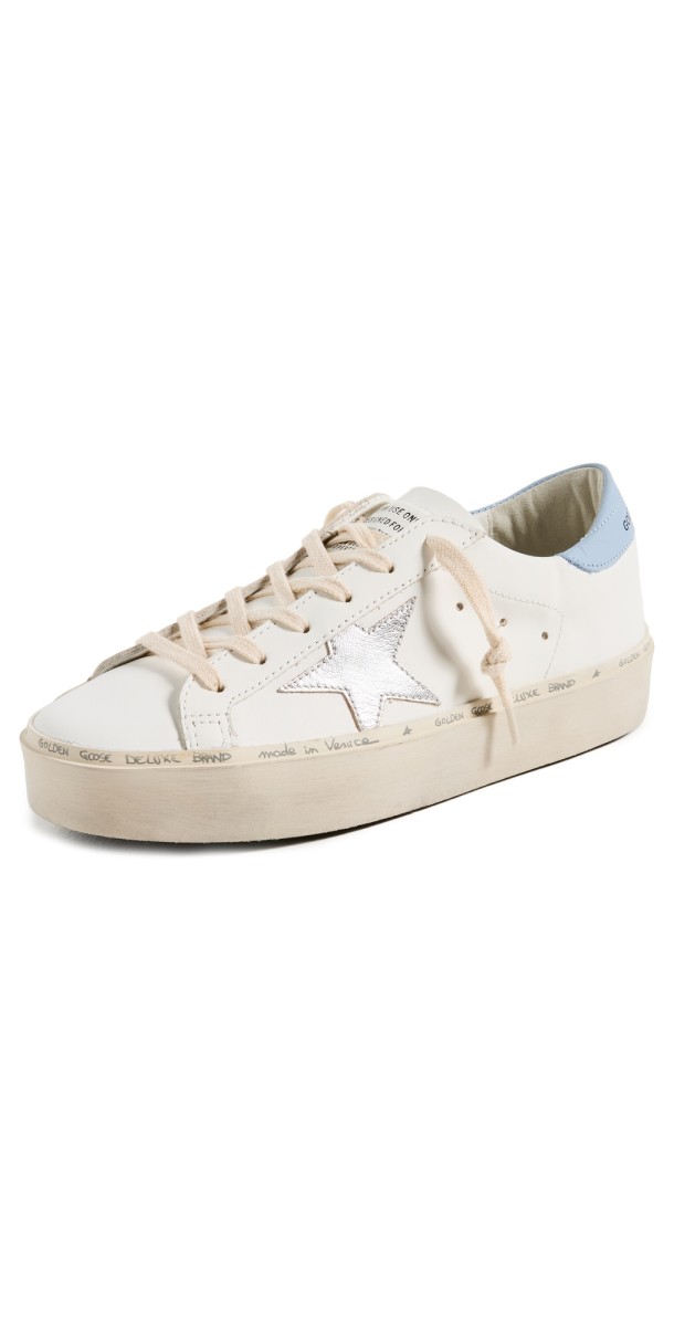 Golden Goose Hi Star Leather Upper and Heel Laminated Star Sneakers White/Silver/Powder Blue