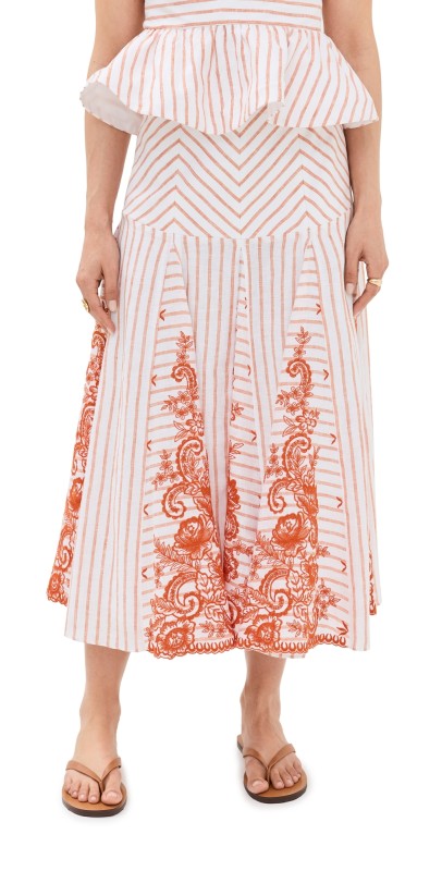 Silvia Tcherassi Fairus Skirt Coral Paisleys Stripes