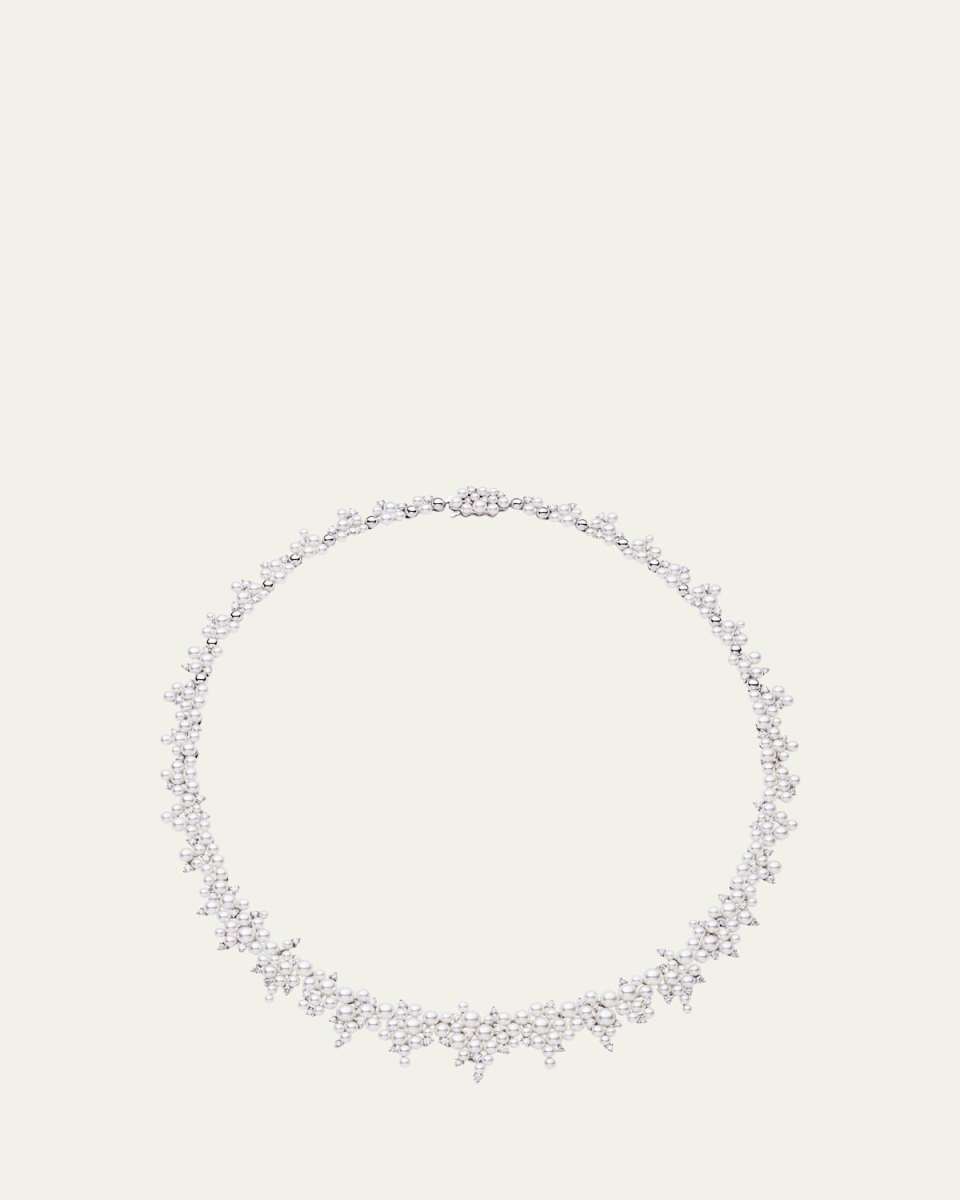 Lagrange 18k White Gold Pearl and Diamond Necklace
