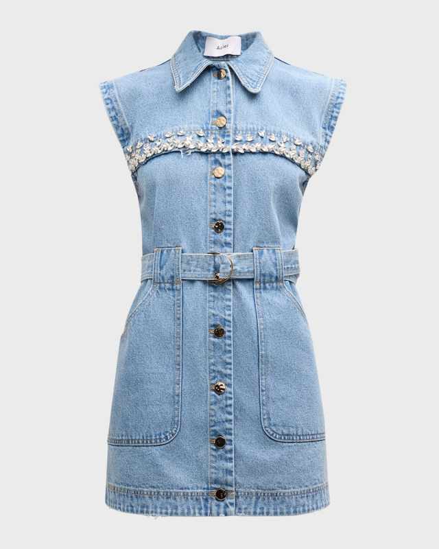 Atrina Embellished Denim Mini Dress