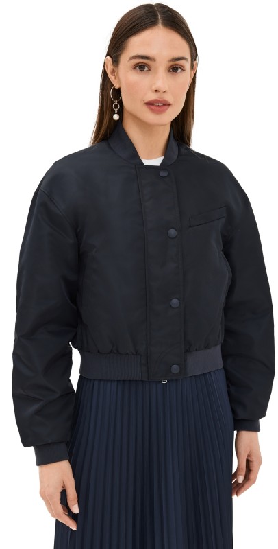 Tibi Eco Nylon Cropped Bomber Midnight Navy