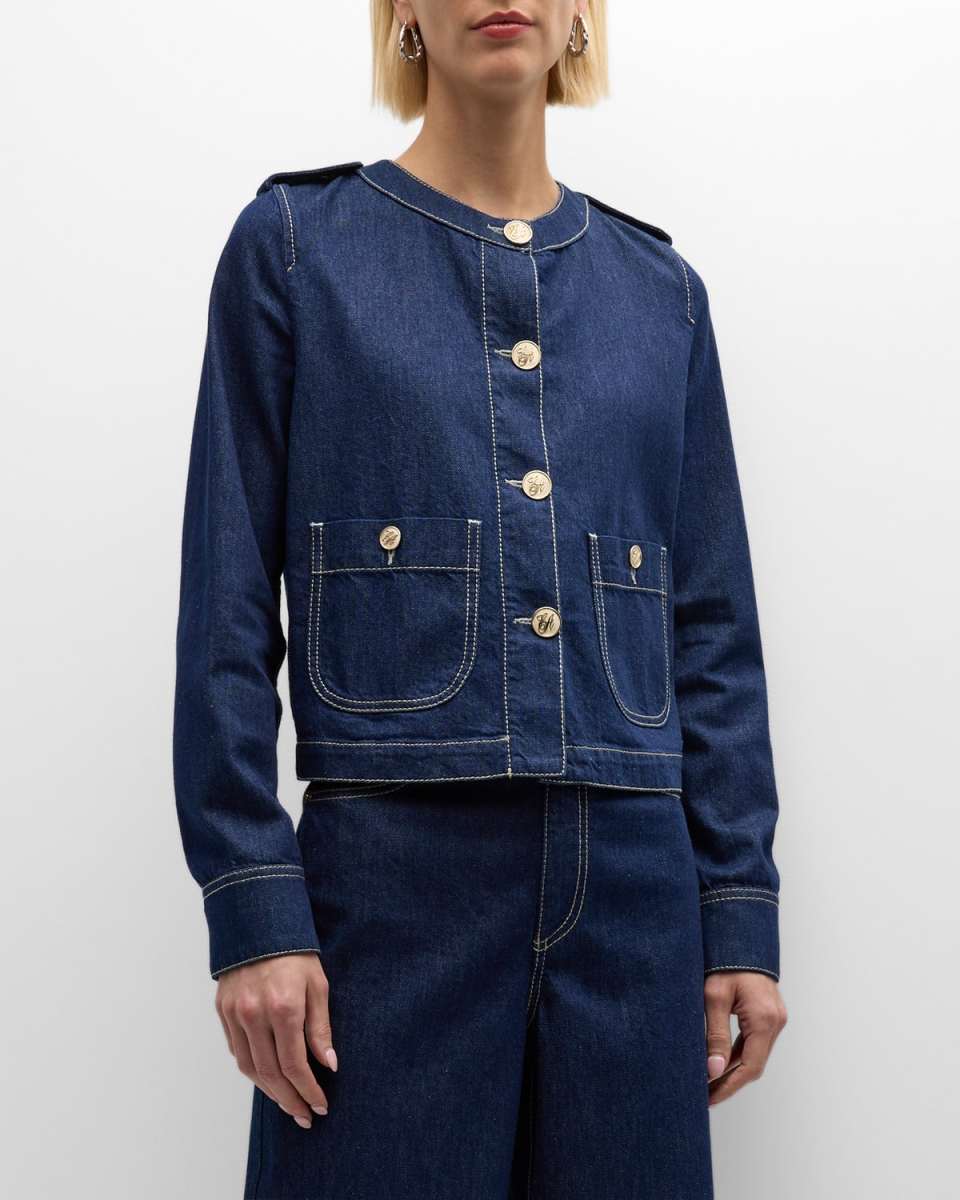 Topstitched Button-Down Denim Jacket