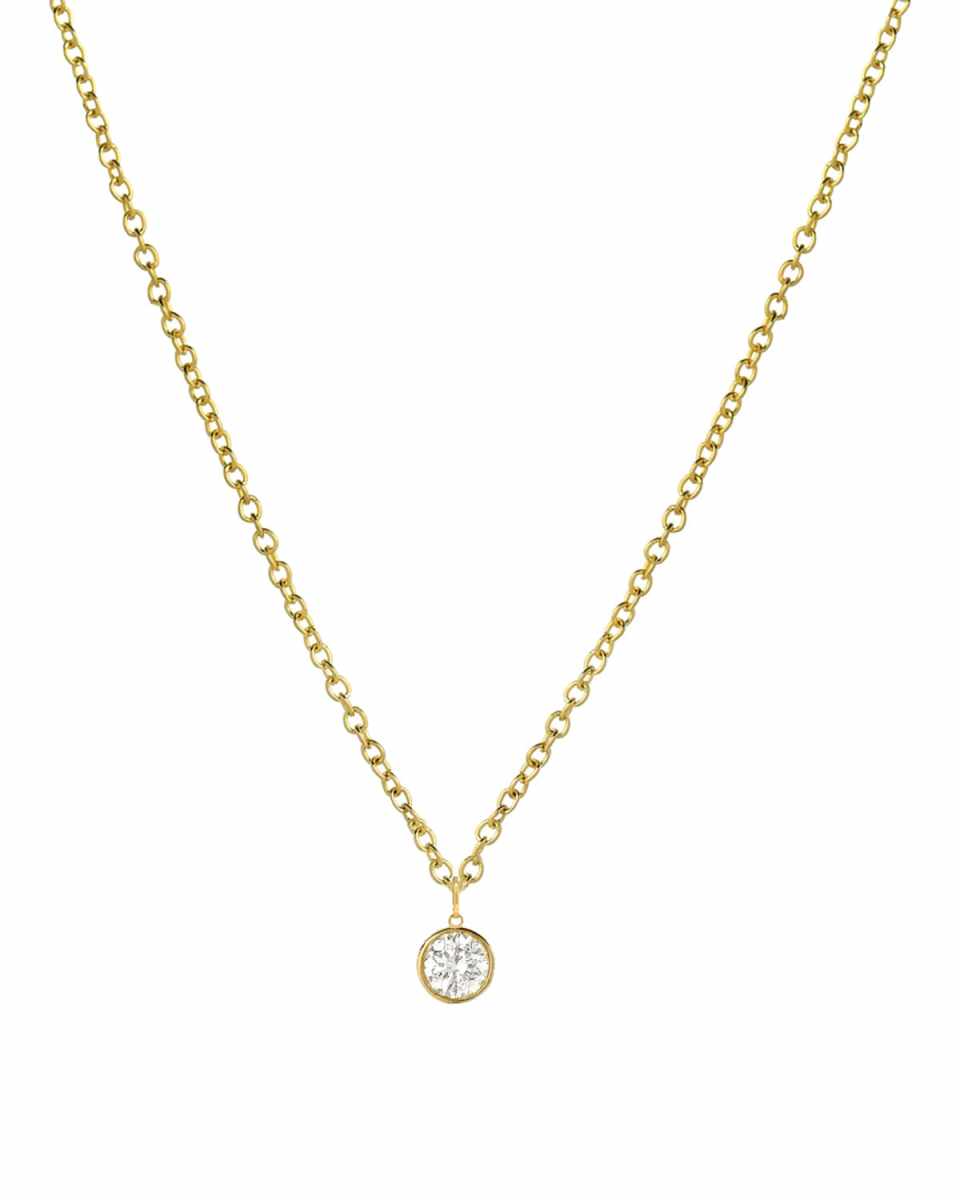 14k Yellow Gold Small Bezel Diamond Pendant Necklace