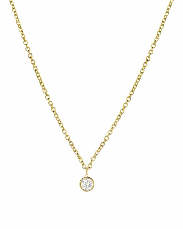 14k Yellow Gold Small Bezel Diamond Pendant Necklace