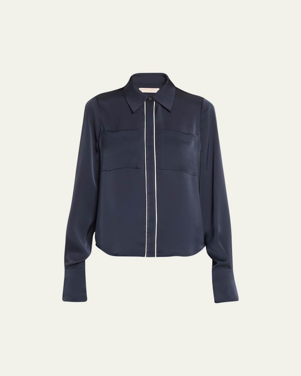 Aliza Button-Front Shirt with Piping Detai