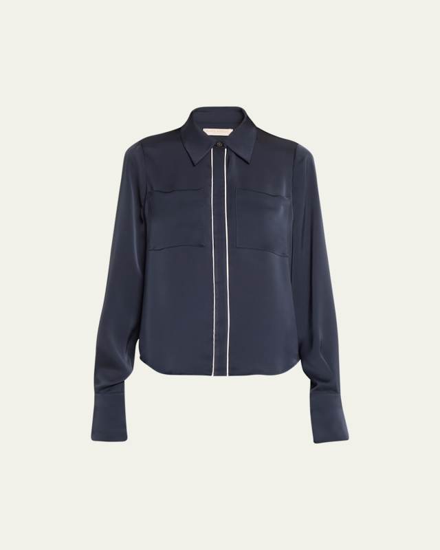 Aliza Button-Front Shirt with Piping Detai