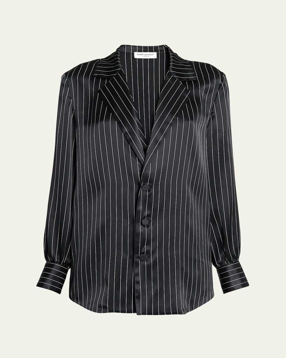 Striped Silk Button-Front Blouse