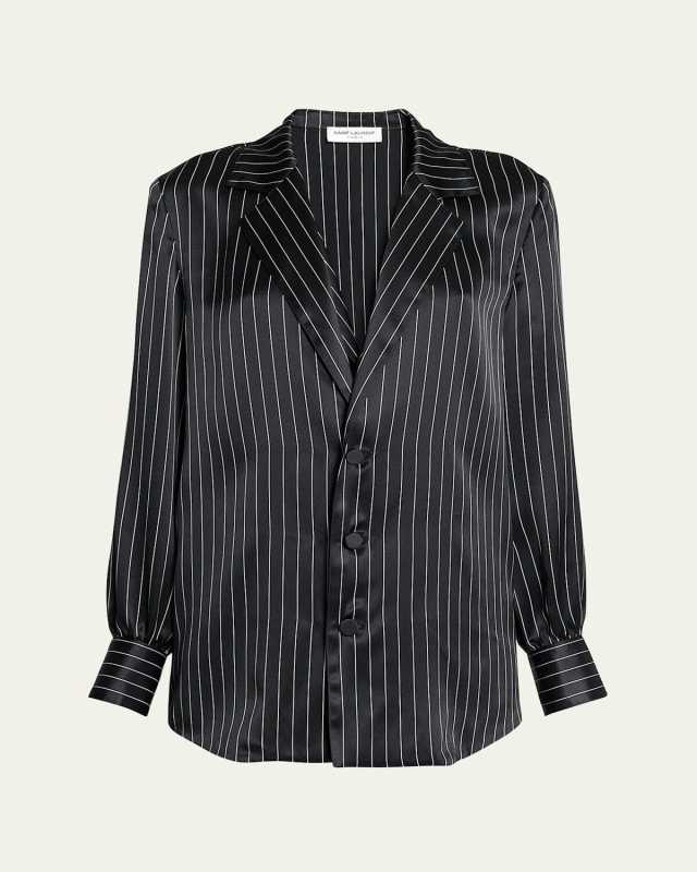Striped Silk Button-Front Blouse