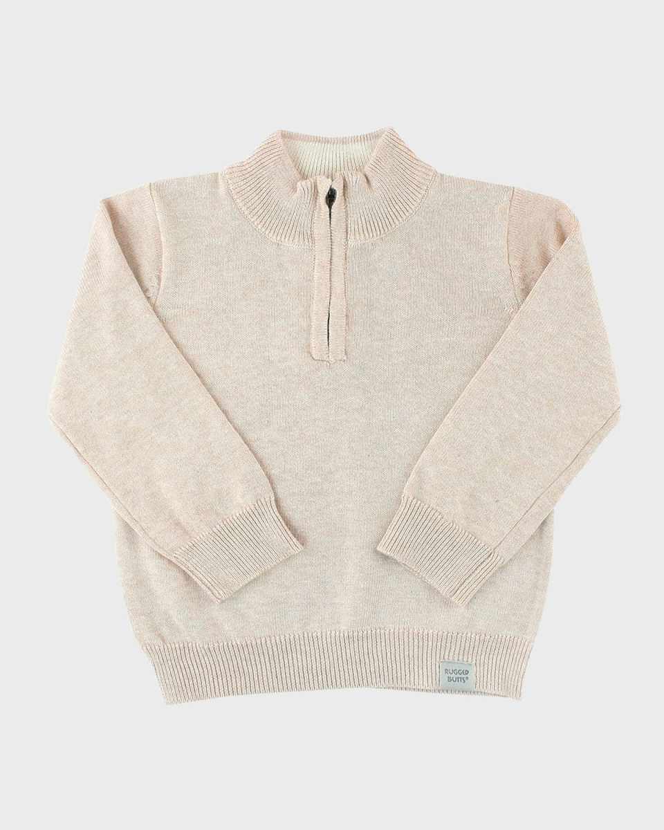 Boy's Oatmeal Quarter Zip Sweater, Size 3M-8