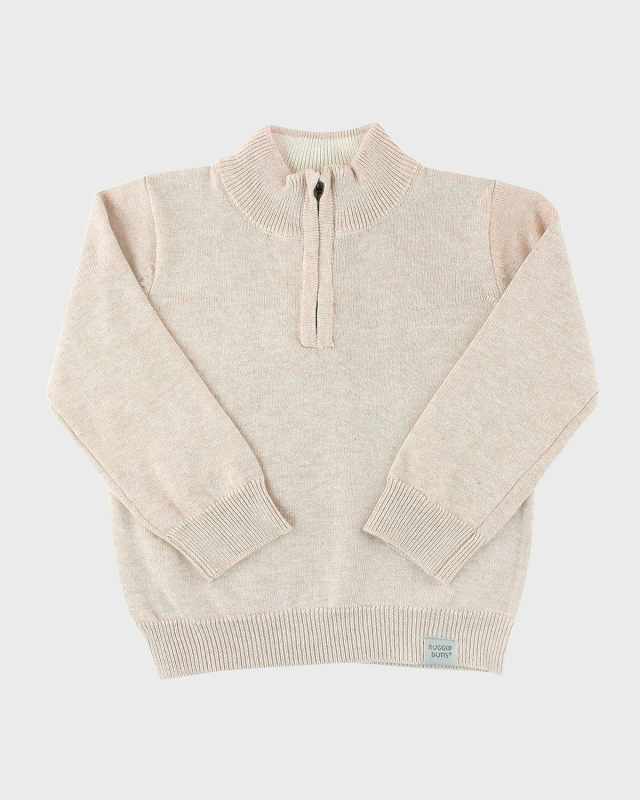 Boy's Oatmeal Quarter Zip Sweater, Size 3M-8