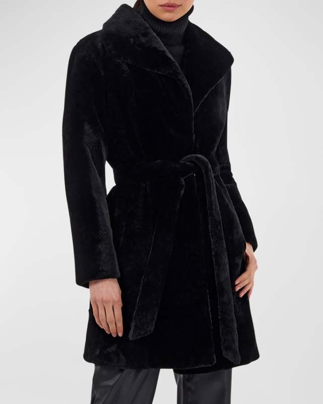 Reversible Shearling Lamb Belted Stroller Coat