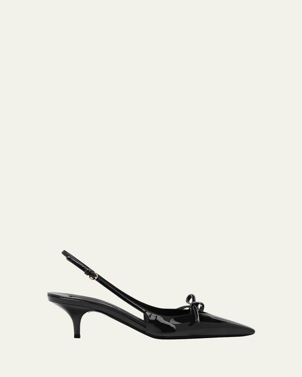 Patent Bow Kitten-Heel Slingback Pumps