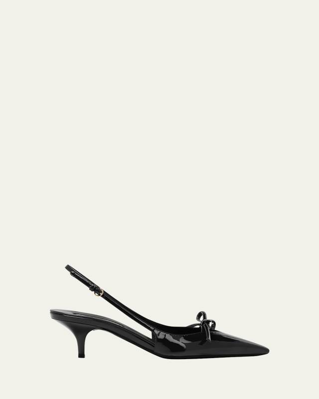 Patent Bow Kitten-Heel Slingback Pumps