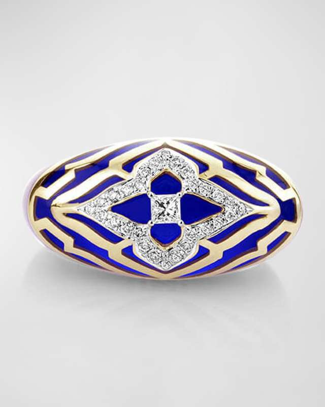 18K Yellow Gold Aruba Blue Mykonos Vivacious Ring, Size 7