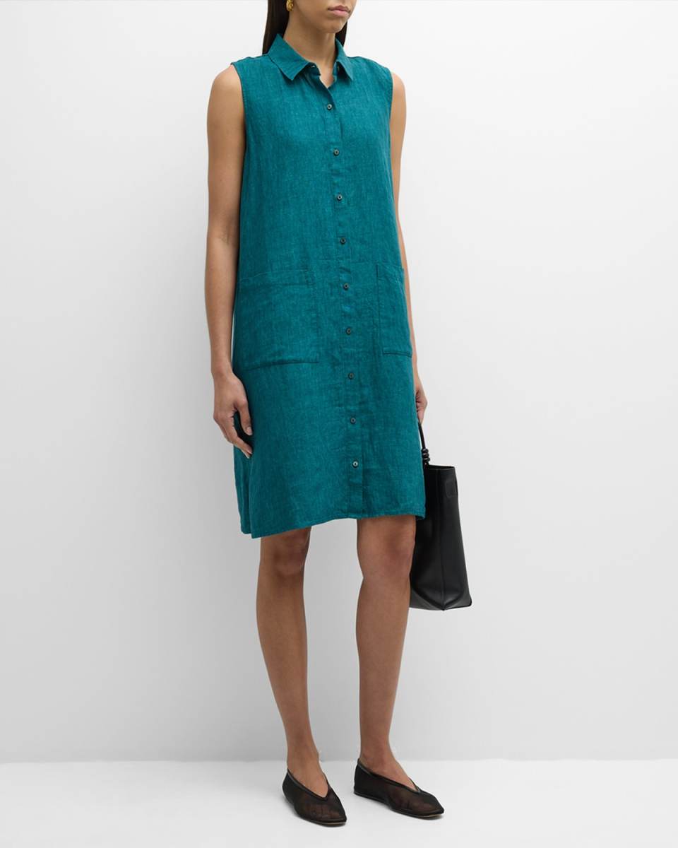 Sleeveless Organic Linen Midi Shirtdress