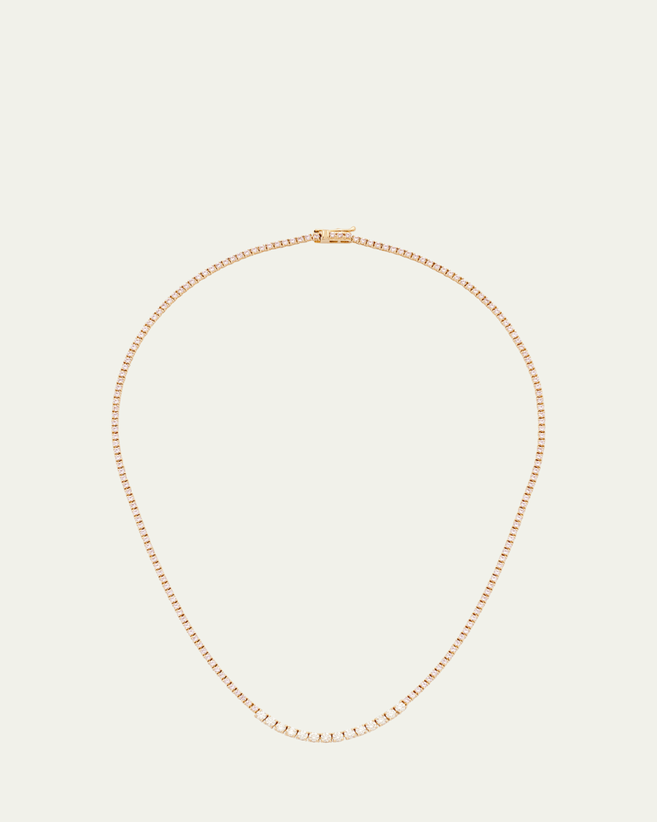 Small 4-Prong Pink Sapphire Tennis Necklace with Diamond Accents in Yellow Gold